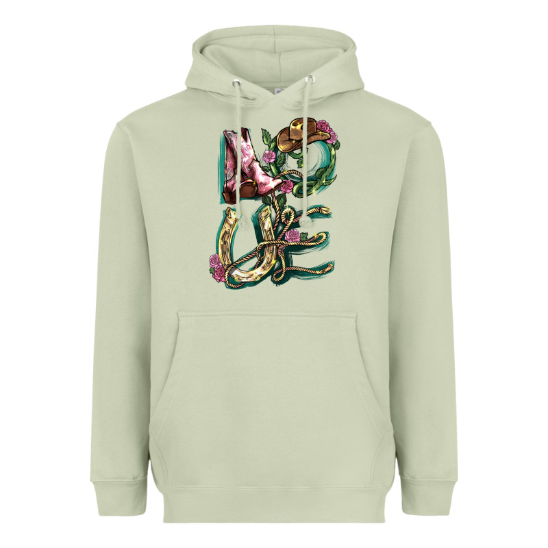Love Boots Horseshoe Heavyweight Hoodie by HowdyJamesFarm | Teevron
