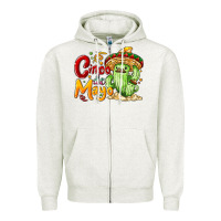 Oatmeal Heather Cinco de mayo with cactus Zipper Hoodie - NancyCooperArtShop