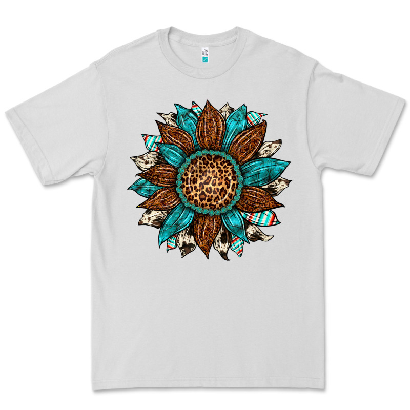 Gemstone Cowhide Leopard Turquoise Sunflower Premium Tee by Artiststas | Teevron