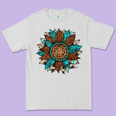 Gemstone Cowhide Leopard Turquoise Sunflower Premium Tee Designed By Artiststas