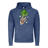 Vintage Denim skeleton hand with shamrock st patrick s day Vintage Hoodie - MaliasSmallBusiness