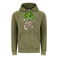 Vintage Olive skeleton hand with shamrock st patrick s day Vintage Hoodie - MaliasSmallBusiness