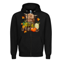Black Heifer with Pumpkins Zipper Hoodie - texasbilliewilder