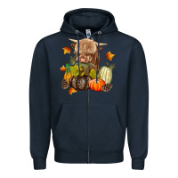 Navy Heifer with Pumpkins Zipper Hoodie - texasbilliewilder