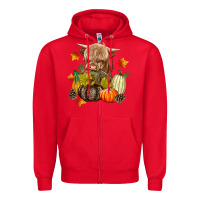 Red Heifer with Pumpkins Zipper Hoodie - texasbilliewilder