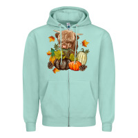 Seafoam Heifer with Pumpkins Zipper Hoodie - texasbilliewilder