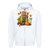 White Heifer with Pumpkins Zipper Hoodie - texasbilliewilder