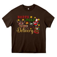 Chocolate Brown North Pole Delivery Santa Sleigh Heavy Core Tee - Artiststas