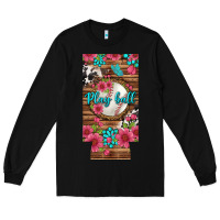 Black Play Ball Baseball With Pink Flowers 12 Oz Slim Can Cooler Long Sleeve Tee - BundleAndBundleShop