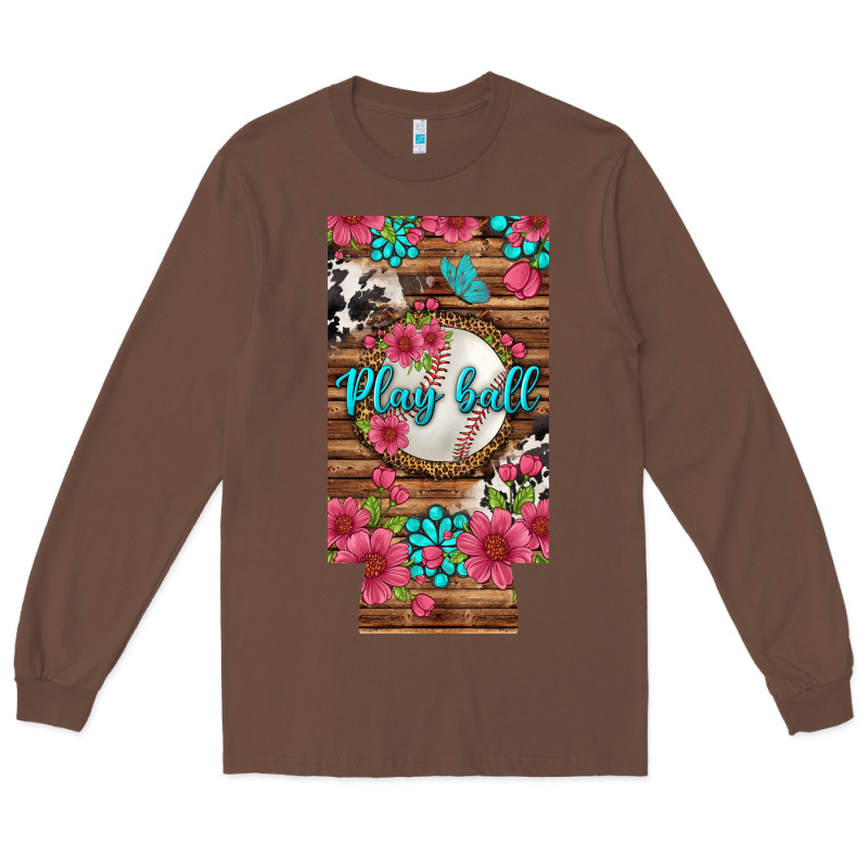 Play Ball Baseball With Pink Flowers 12 Oz Slim Can Cooler Long Sleeve Tee by BundleAndBundleShop | Teevron