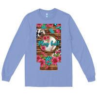 Colony Blue Play Ball Baseball With Pink Flowers 12 Oz Slim Can Cooler Long Sleeve Tee - BundleAndBundleShop