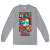 Heather Grey Play Ball Baseball With Pink Flowers 12 Oz Slim Can Cooler Long Sleeve Tee - BundleAndBundleShop