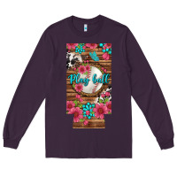 Plum Play Ball Baseball With Pink Flowers 12 Oz Slim Can Cooler Long Sleeve Tee - BundleAndBundleShop