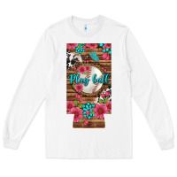 White Play Ball Baseball With Pink Flowers 12 Oz Slim Can Cooler Long Sleeve Tee - BundleAndBundleShop