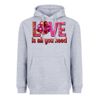 Heather Grey Love is all you need Valentine's Day Heavyweight Hoodie - HowdyJamesFarm
