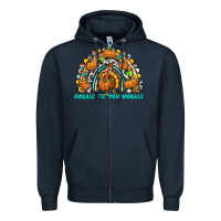 Navy Gobble Til You Wobble with Rainbow Zipper Hoodie - texasbilliewilder