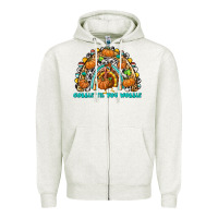 Oatmeal Heather Gobble Til You Wobble with Rainbow Zipper Hoodie - texasbilliewilder