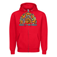 Red Gobble Til You Wobble with Rainbow Zipper Hoodie - texasbilliewilder