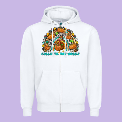 Gobble Til You Wobble With Rainbow Zipper Hoodie Designed By Texasbilliewilder
