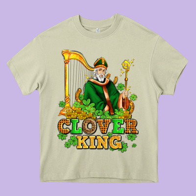 St Patricks Clover King  With Shamrocks Heavy Core Tee Designed By Adodesignshop