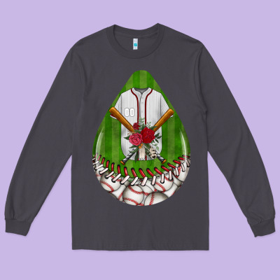 Baseball And Western Roses Teardrop  2 Long Sleeve Tee Designed By Bundleandbundleshop