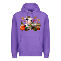 Purple cow coffee cups christmas Premium Hoodie - CowGirlArtShop