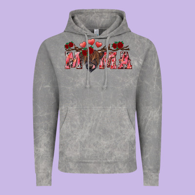 Valentine's Day Mama Black Highland Cow Vintage Hoodie Designed By Ranaportraitstore