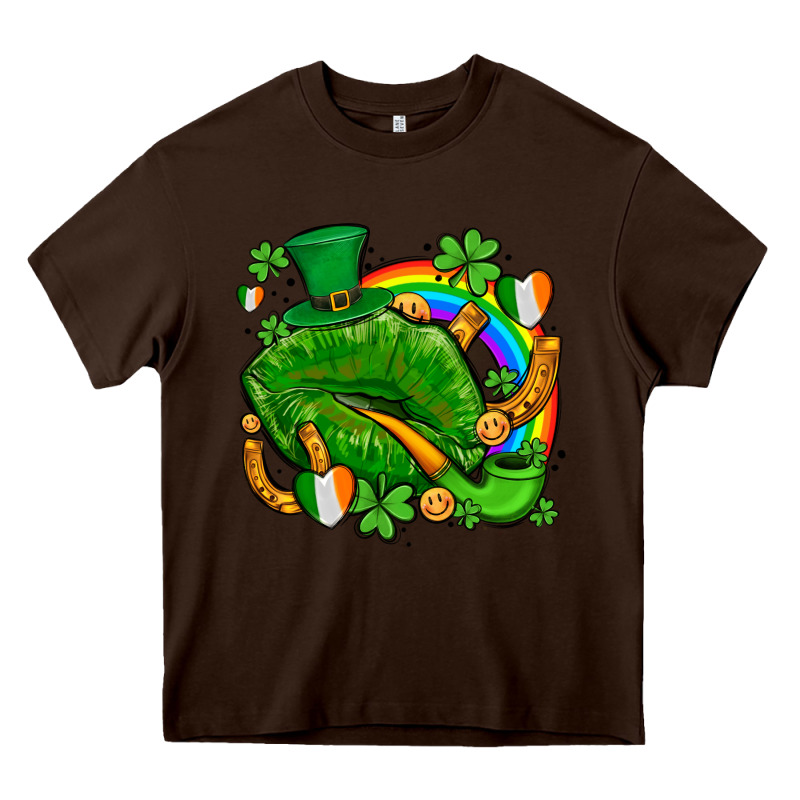 St Patricks Lips With Horseshoe Rainbow And Shamrocks Heavy Core Tee by AdoDesignShop | Teevron
