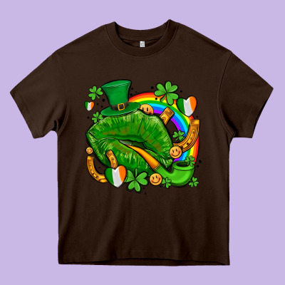 St Patricks Lips With Horseshoe Rainbow And Shamrocks Heavy Core Tee Designed By Adodesignshop