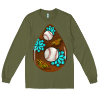 Army Green baseball and western roses teardrop  1 Long Sleeve Tee - BundleAndBundleShop