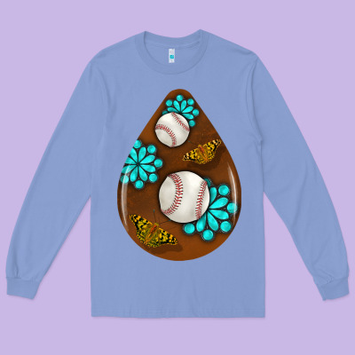Baseball And Western Roses Teardrop  1 Long Sleeve Tee Designed By Bundleandbundleshop
