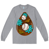 Heather Grey baseball and western roses teardrop  1 Long Sleeve Tee - BundleAndBundleShop