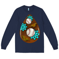 Navy baseball and western roses teardrop  1 Long Sleeve Tee - BundleAndBundleShop