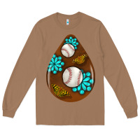 Toasted Coconut baseball and western roses teardrop  1 Long Sleeve Tee - BundleAndBundleShop