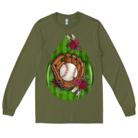 Army Green baseball and western roses teardrop  4 Long Sleeve Tee - BundleAndBundleShop