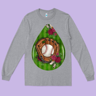 Baseball And Western Roses Teardrop  4 Long Sleeve Tee Designed By Bundleandbundleshop