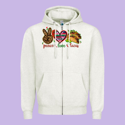 Peace Love Tacos Zipper Hoodie Designed By Nancycooperartshop