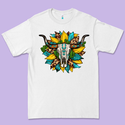 Bull Skull Gemstone Cactus Leopard Sunflower Premium Tee Designed By Artiststas