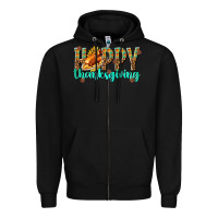 Black Happy Thanksgiving with Turkey Zipper Hoodie - texasbilliewilder