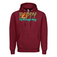 Burgundy Happy Thanksgiving with Turkey Zipper Hoodie - texasbilliewilder