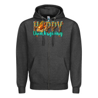 Charcoal Heather Happy Thanksgiving with Turkey Zipper Hoodie - texasbilliewilder