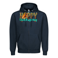 Navy Happy Thanksgiving with Turkey Zipper Hoodie - texasbilliewilder