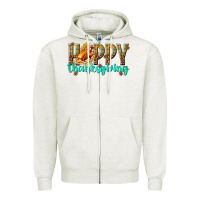 Oatmeal Heather Happy Thanksgiving with Turkey Zipper Hoodie - texasbilliewilder
