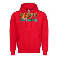 Red Happy Thanksgiving with Turkey Zipper Hoodie - texasbilliewilder