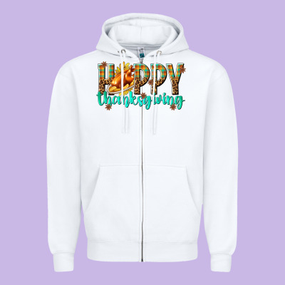 Happy Thanksgiving With Turkey Zipper Hoodie Designed By Texasbilliewilder