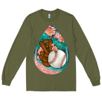 Army Green baseball and western roses teardrop  3 Long Sleeve Tee - BundleAndBundleShop