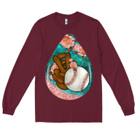 Burgundy baseball and western roses teardrop  3 Long Sleeve Tee - BundleAndBundleShop