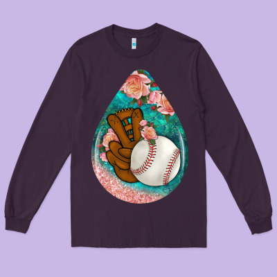 Baseball And Western Roses Teardrop  3 Long Sleeve Tee Designed By Bundleandbundleshop