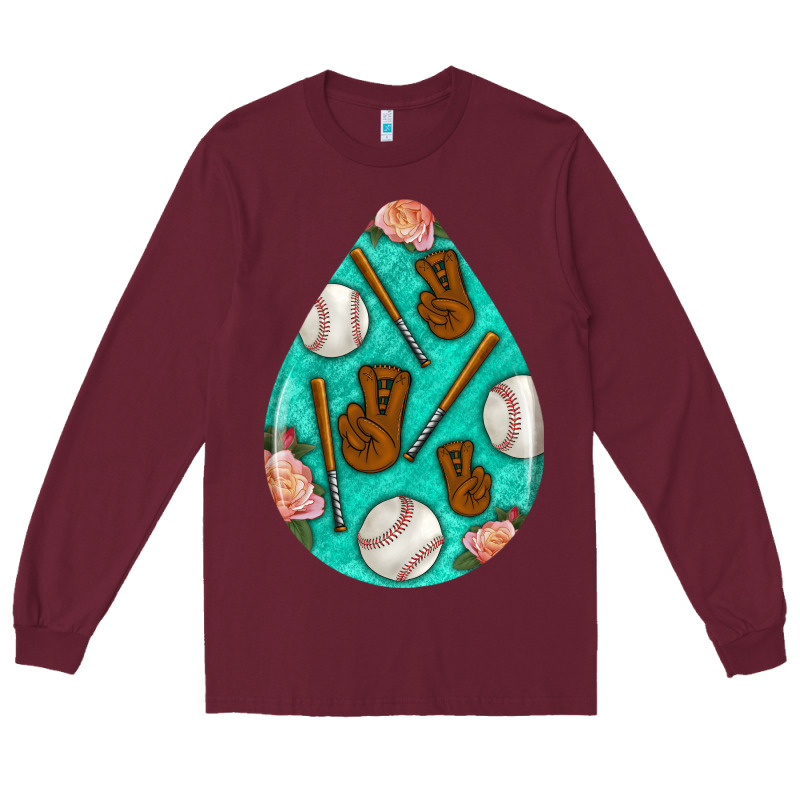 Baseball And Western Roses Teardrop  5 Long Sleeve Tee by BundleAndBundleShop | Teevron