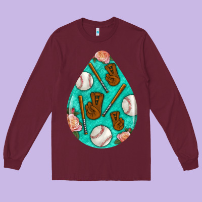 Baseball And Western Roses Teardrop  5 Long Sleeve Tee Designed By Bundleandbundleshop